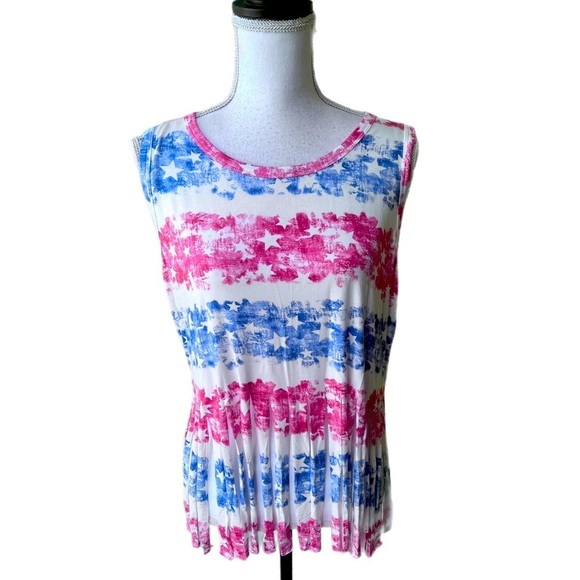 A Girl Thing Hopely Red, White white and Blue top.  Sleeveless fringe on bottom - Picture 7 of 9